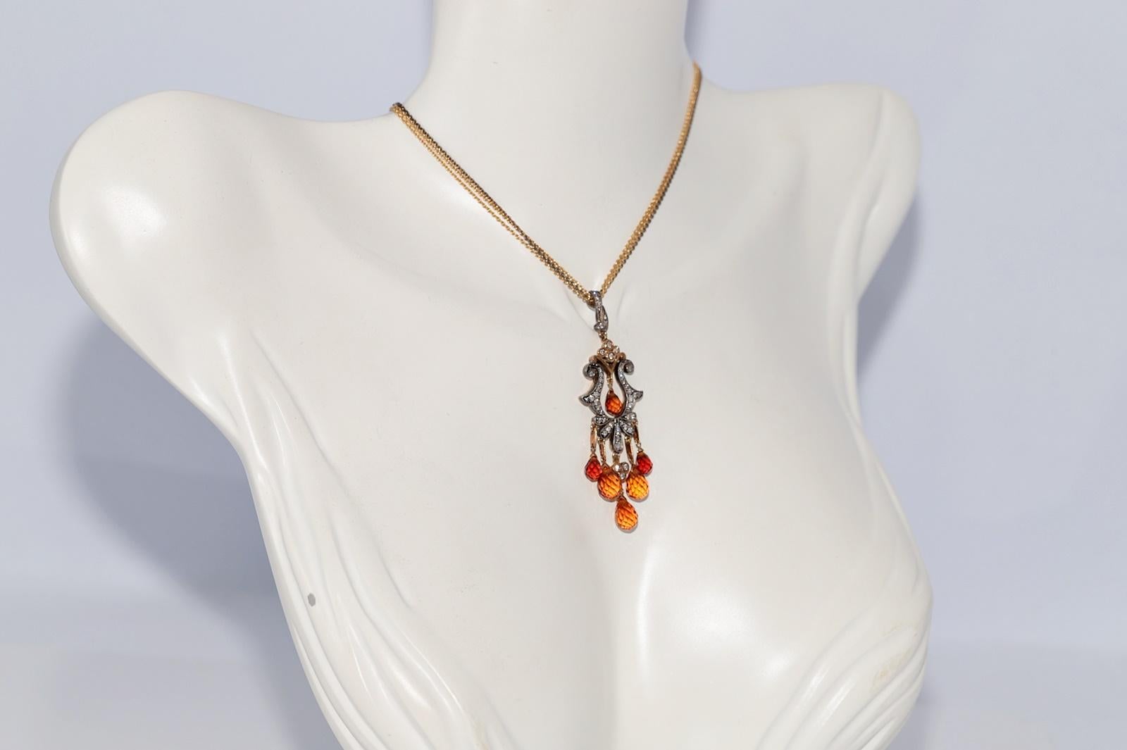 Vintage Circa 1990s 18k Gold Top Silver Natural Diamond And Topaz Necklace Bon état - En vente à Fatih/İstanbul, 34