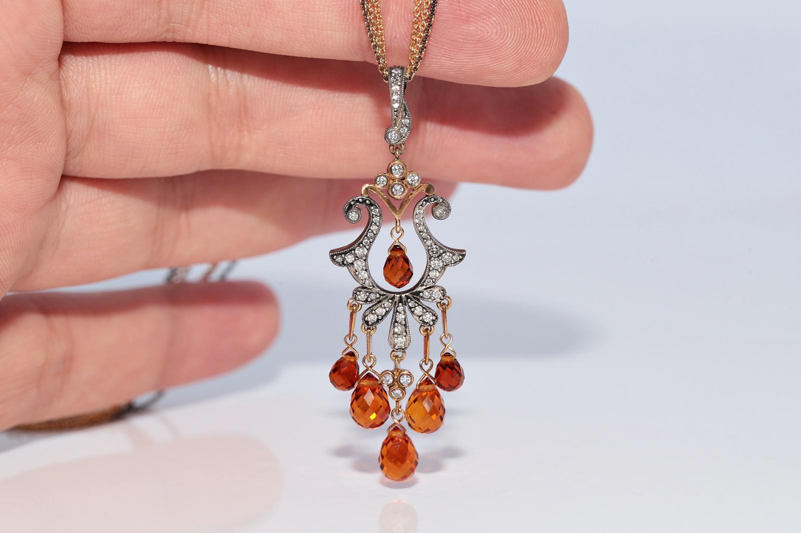 Vintage Circa 1990s 18k Gold Top Silver Natural Diamond And Topaz Necklace en vente 1