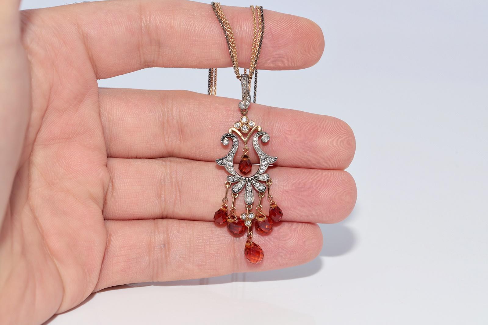 Vintage Circa 1990s 18k Gold Top Silver Natural Diamond And Topaz Necklace en vente 2