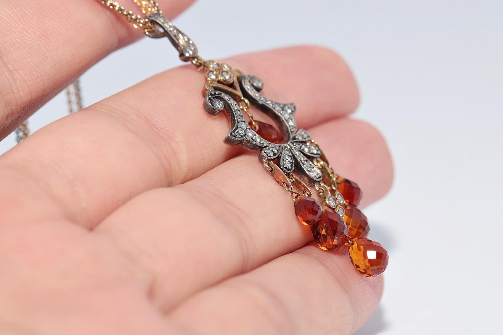 Vintage Circa 1990s 18k Gold Top Silver Natural Diamond And Topaz Necklace en vente 3