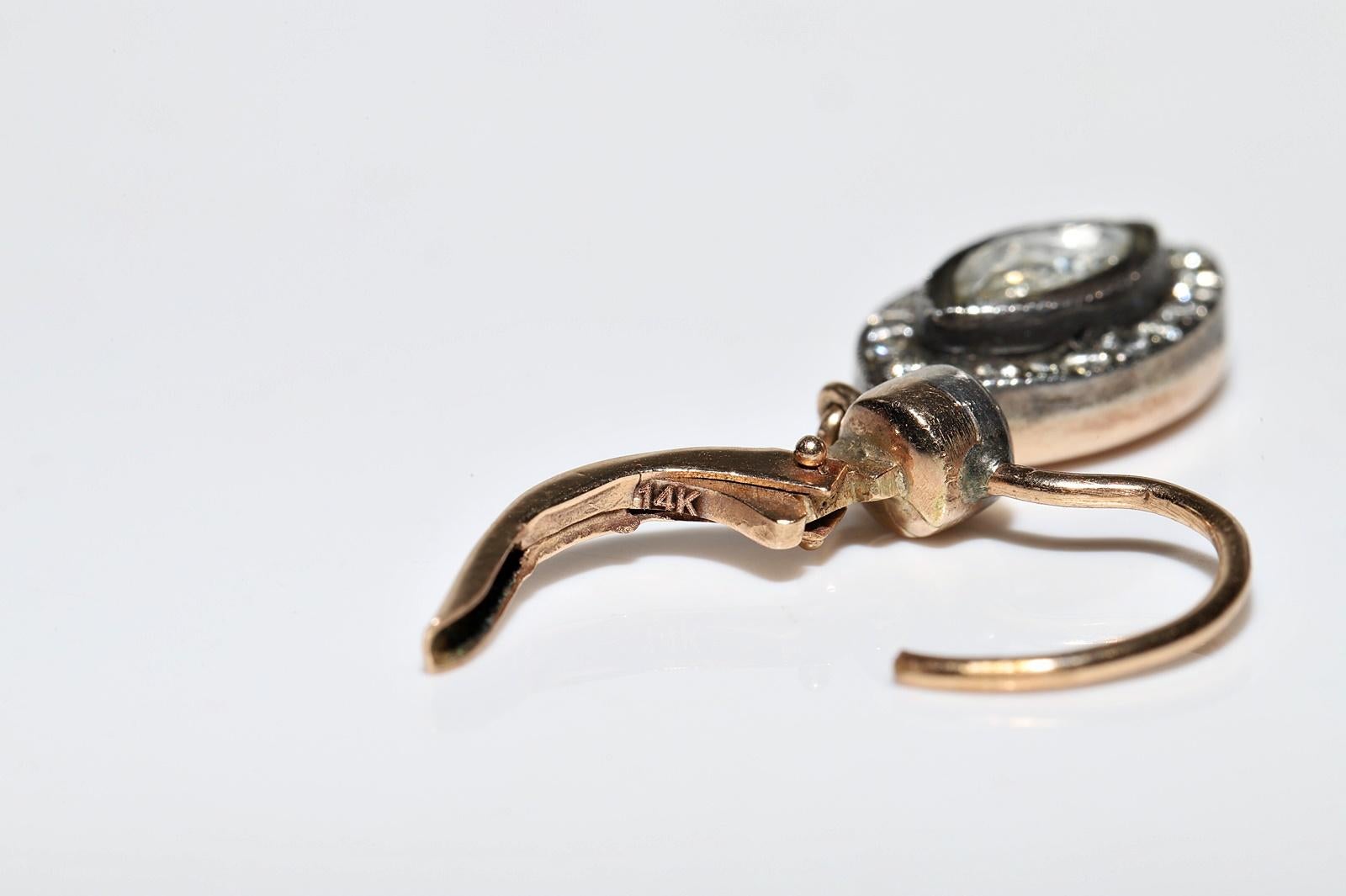 Vintage Circa 1990er Jahre 14k Gold Top Silber natürlicher Diamant Dekorierter Tropfenohrring im Angebot 4