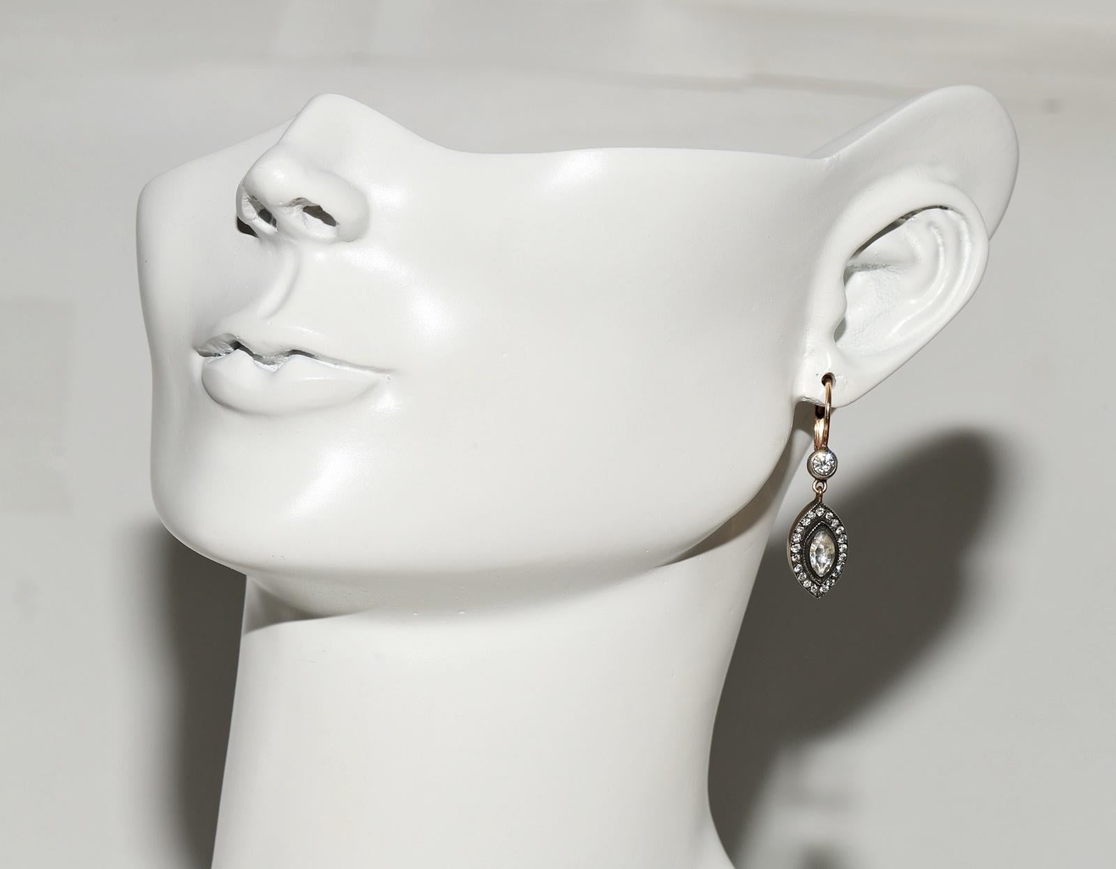 Vintage Circa 1990er Jahre 14k Gold Top Silber natürlicher Diamant Dekorierter Tropfenohrring im Angebot 9