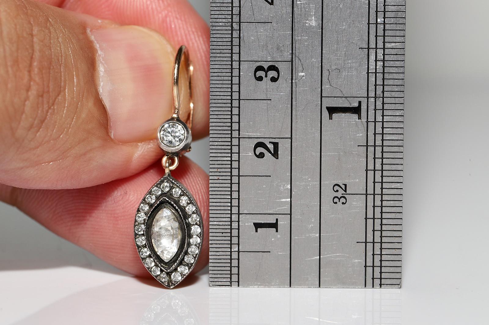 Vintage Circa 1990er Jahre 14k Gold Top Silber natürlicher Diamant Dekorierter Tropfenohrring im Angebot 13