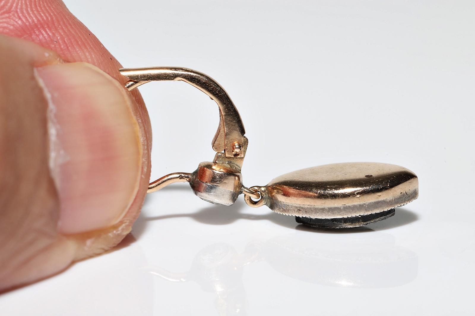 Vintage Circa 1990er Jahre 14k Gold Top Silber natürlicher Diamant Dekorierter Tropfenohrring im Angebot 2
