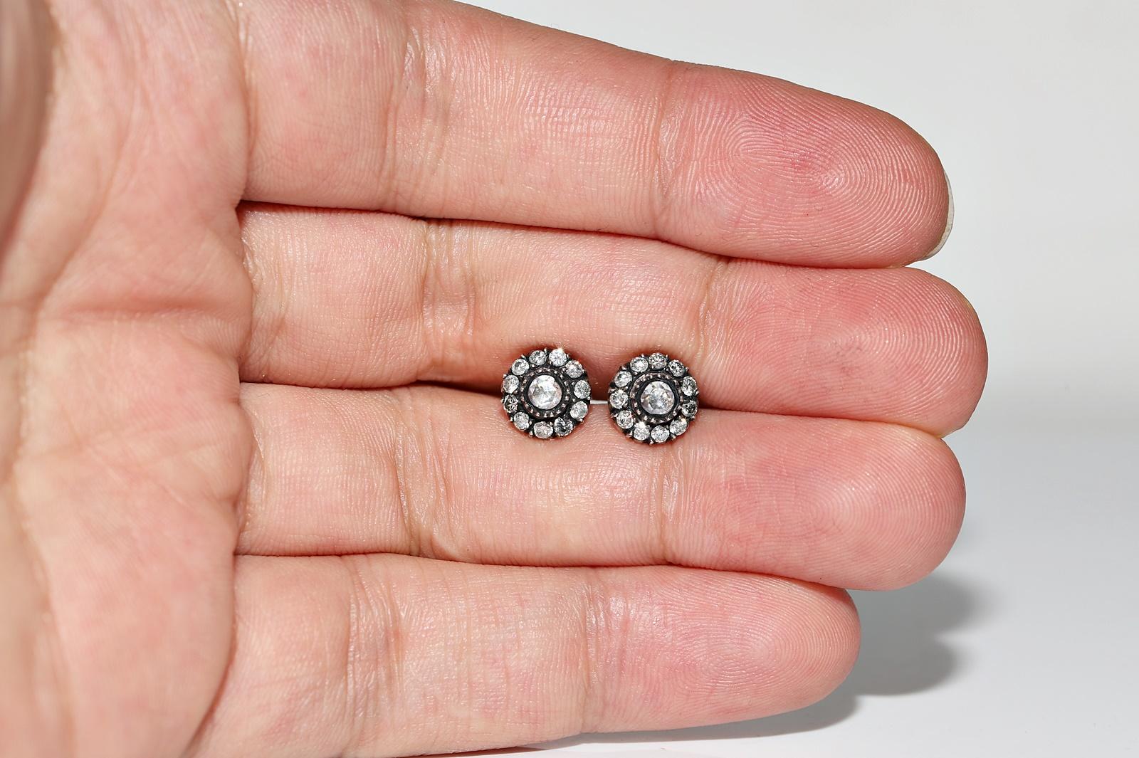 Vintage CIRCA 1990er Jahre 18k Gold Top Silber natürlichen Diamanten dekoriert Ohrring im Angebot 8