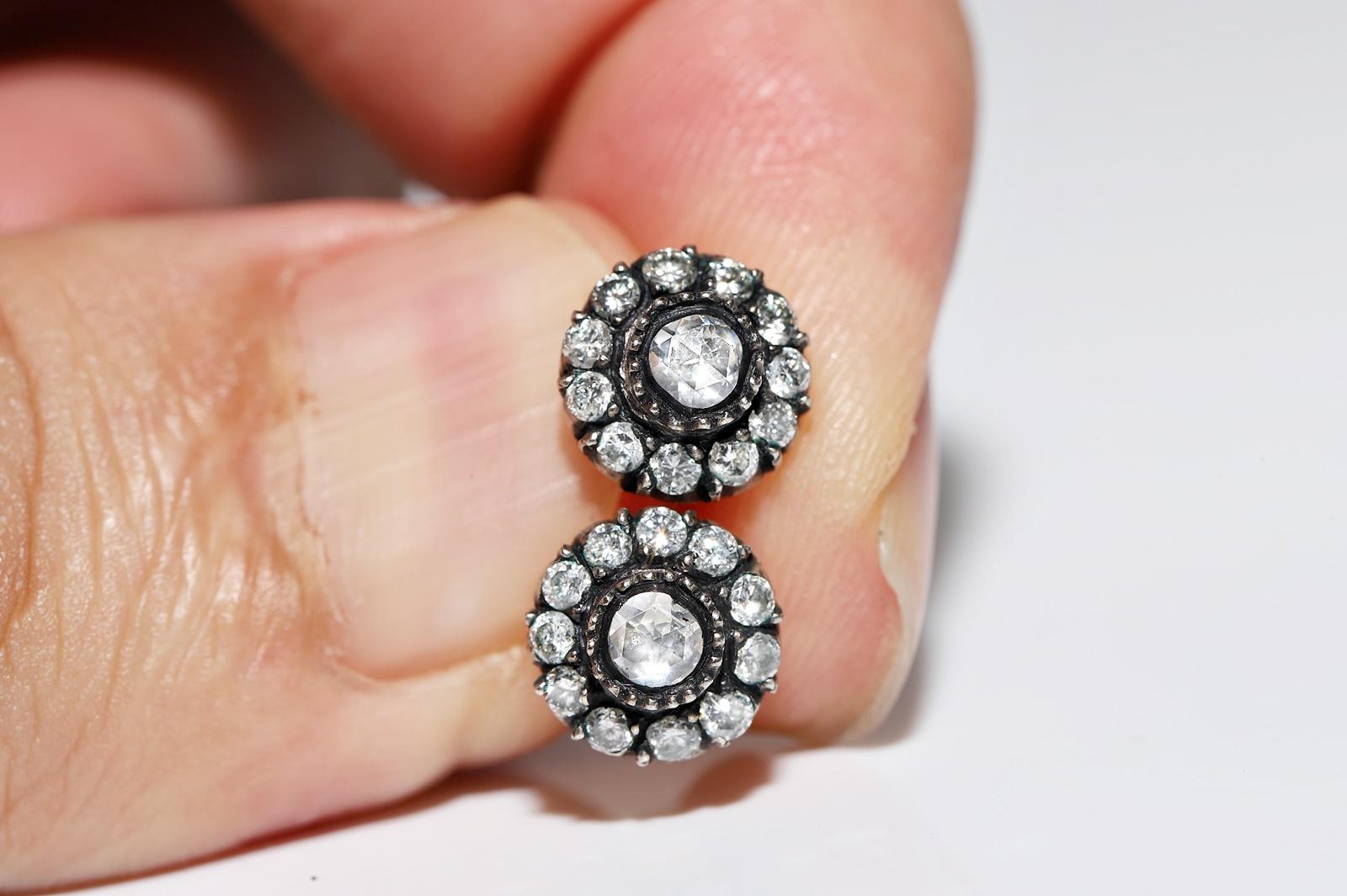 Vintage CIRCA 1990er Jahre 18k Gold Top Silber natürlichen Diamanten dekoriert Ohrring im Angebot 9