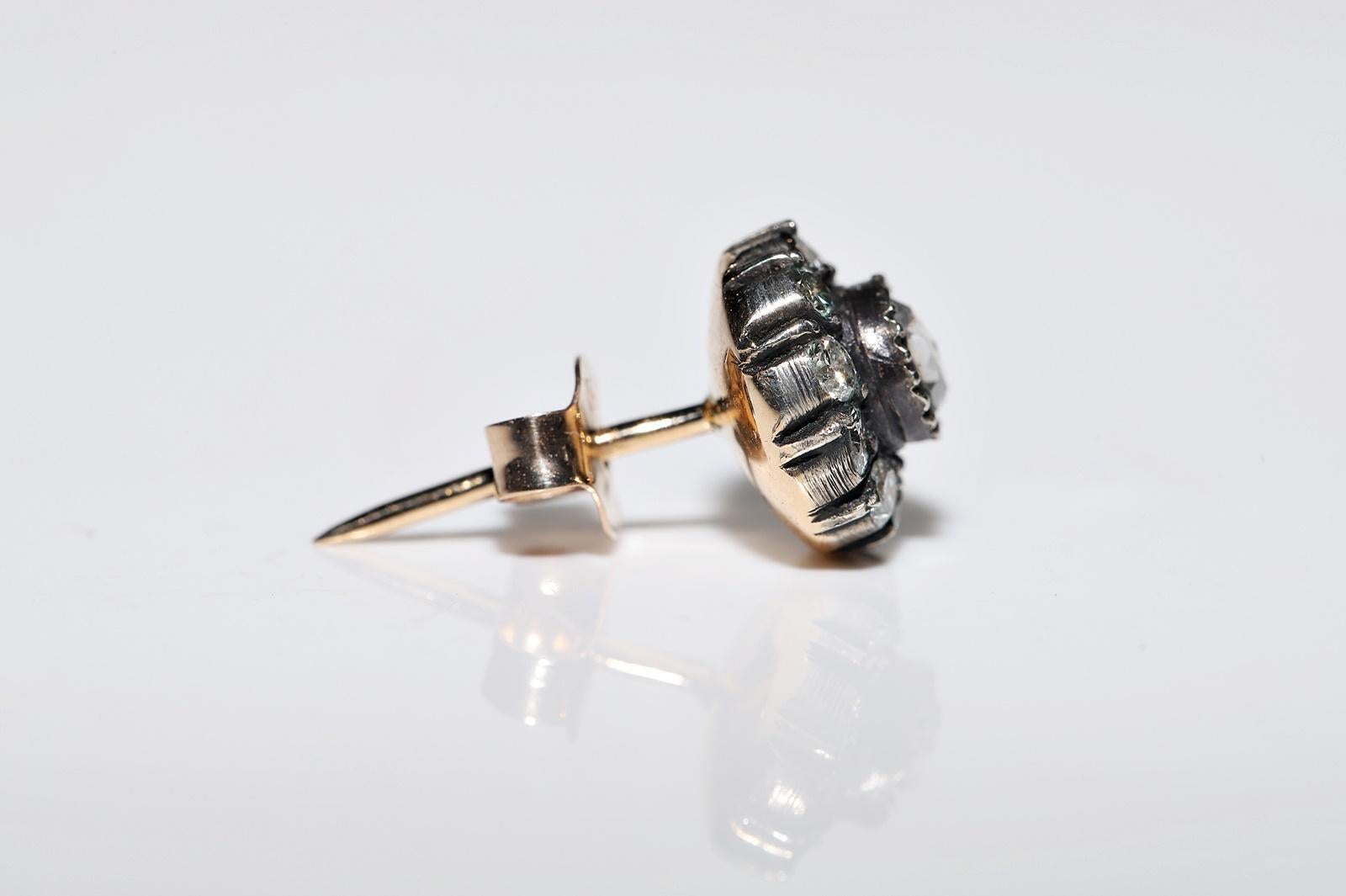 Vintage CIRCA 1990er Jahre 18k Gold Top Silber natürlichen Diamanten dekoriert Ohrring Damen im Angebot