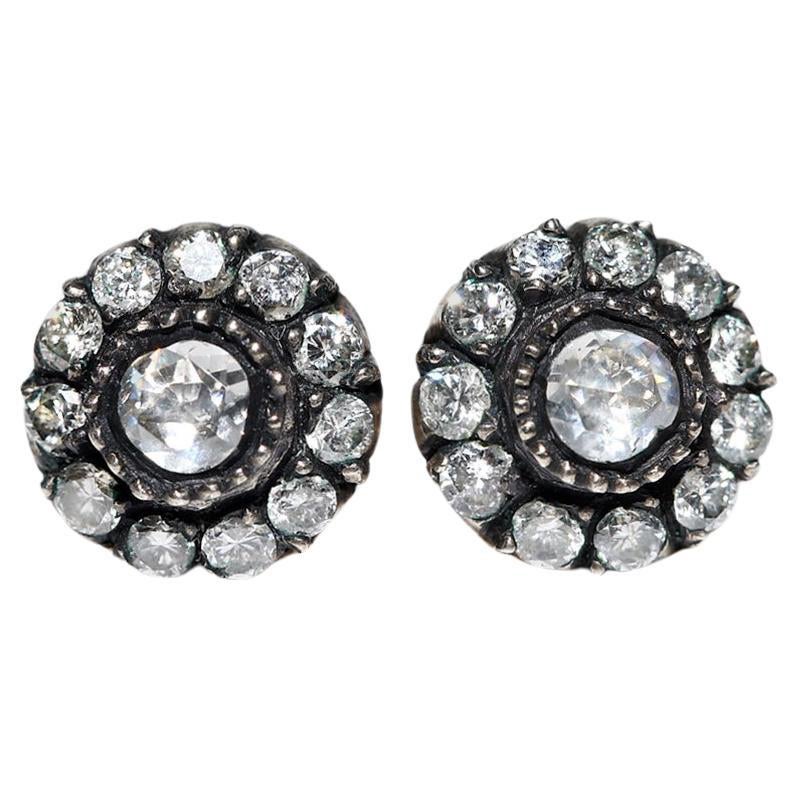 Vintage By degli anni '90: orecchini in oro 18k e argento con diamanti naturali decorati