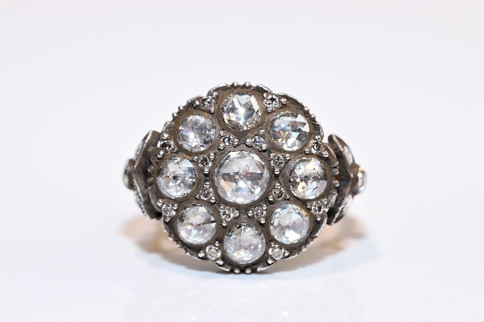 Retro Vintage Circa 1990s 18k Gold Top Silver Natural Diamond Decorated Ring For Sale