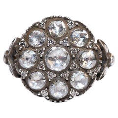 Vintage Circa 1990er Jahre 18k Gold Top Silber Natürlicher Diamant Dekorierter Ring