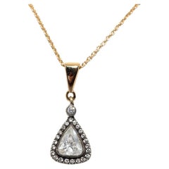 Vintage Circa 1990s 18k Gold Top Silver Natural Diamond Pendant Necklace