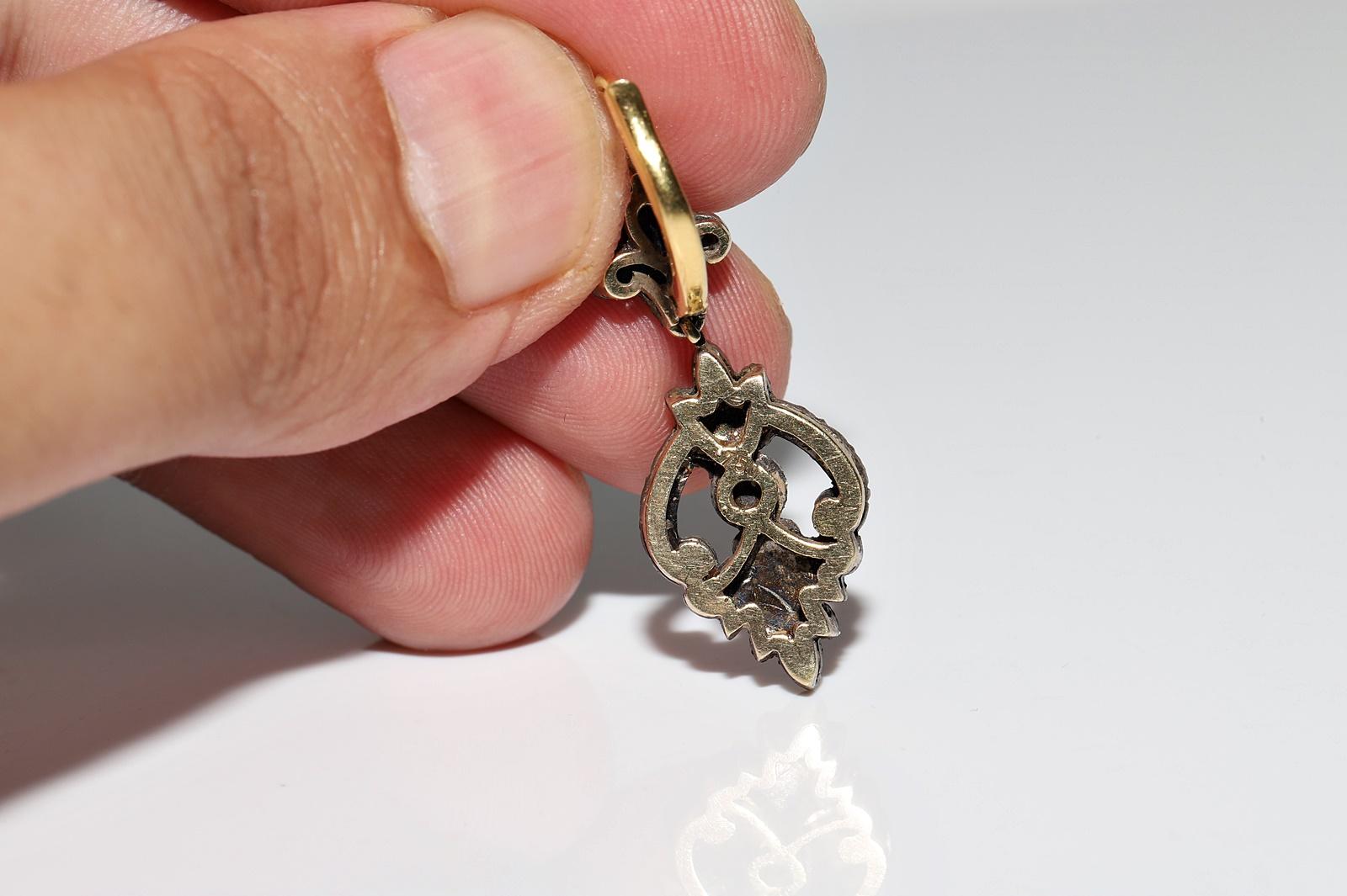 Vintage Circa 1990er Jahre 18k Gold Top Silber Natürlicher Rosenschliff Diamant Tropfenohrring im Angebot 2