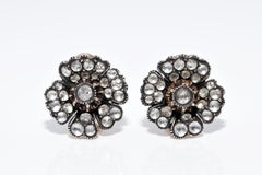 Vintage Circa 1990s 18k Gold Top Silver Natural Rose Cut Diamond Earring