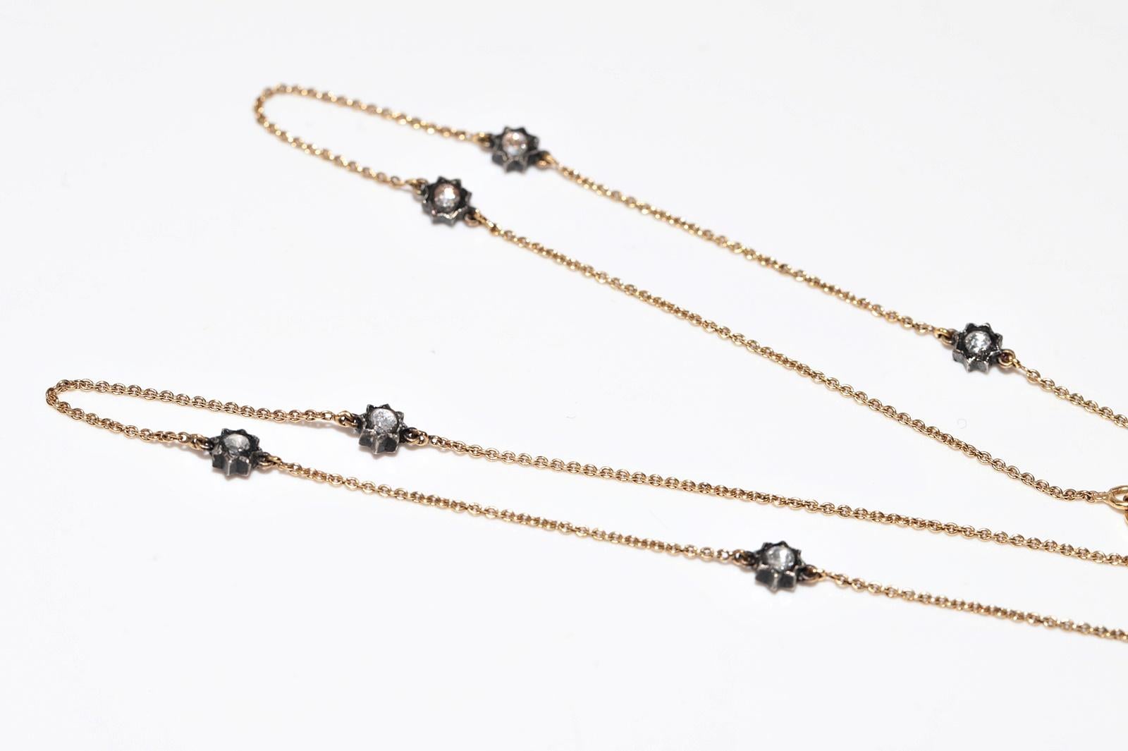 Vintage Circa 1990s 18k Gold Top Silver Natural Rose Cut Diamond Necklace 5