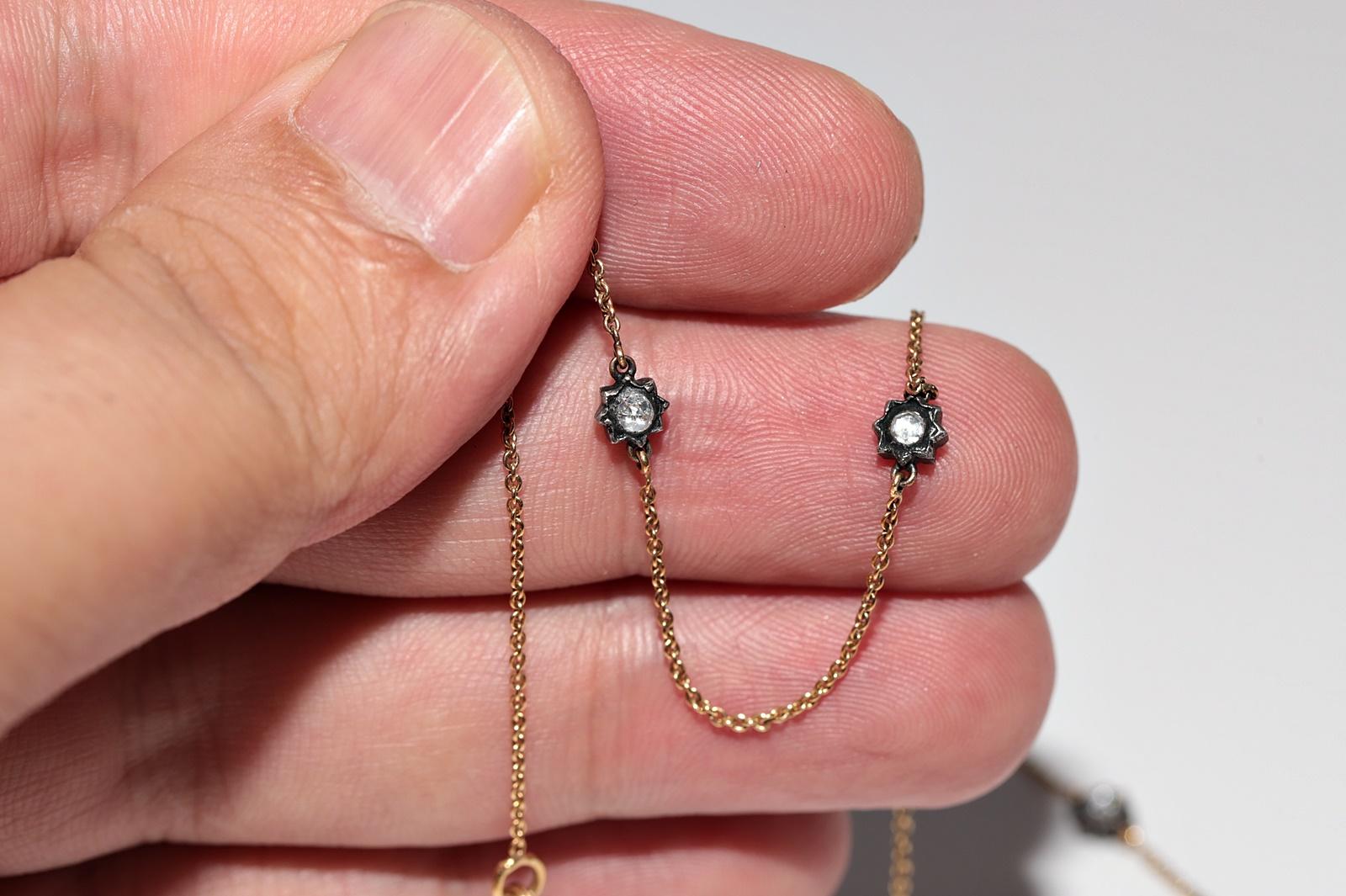 Vintage Circa 1990s 18k Gold Top Silver Natural Rose Cut Diamond Necklace 6
