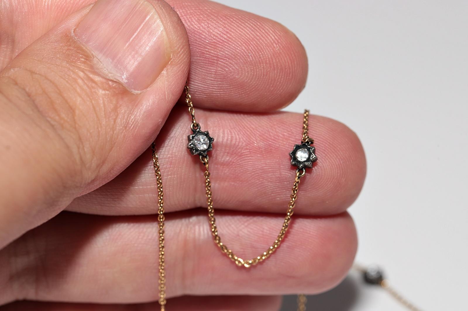 Vintage Circa 1990s 18k Gold Top Silver Natural Rose Cut Diamond Necklace 7