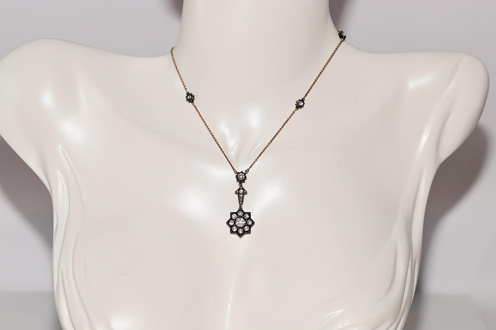 Retro Vintage Circa 1990s 18k Gold Top Silver Natural Rose Cut Diamond Necklace
