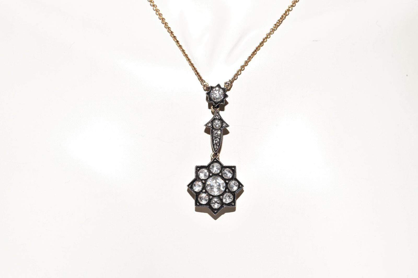 Vintage Circa 1990s 18k Gold Top Silver Natural Rose Cut Diamond Necklace In Good Condition In Fatih/İstanbul, 34