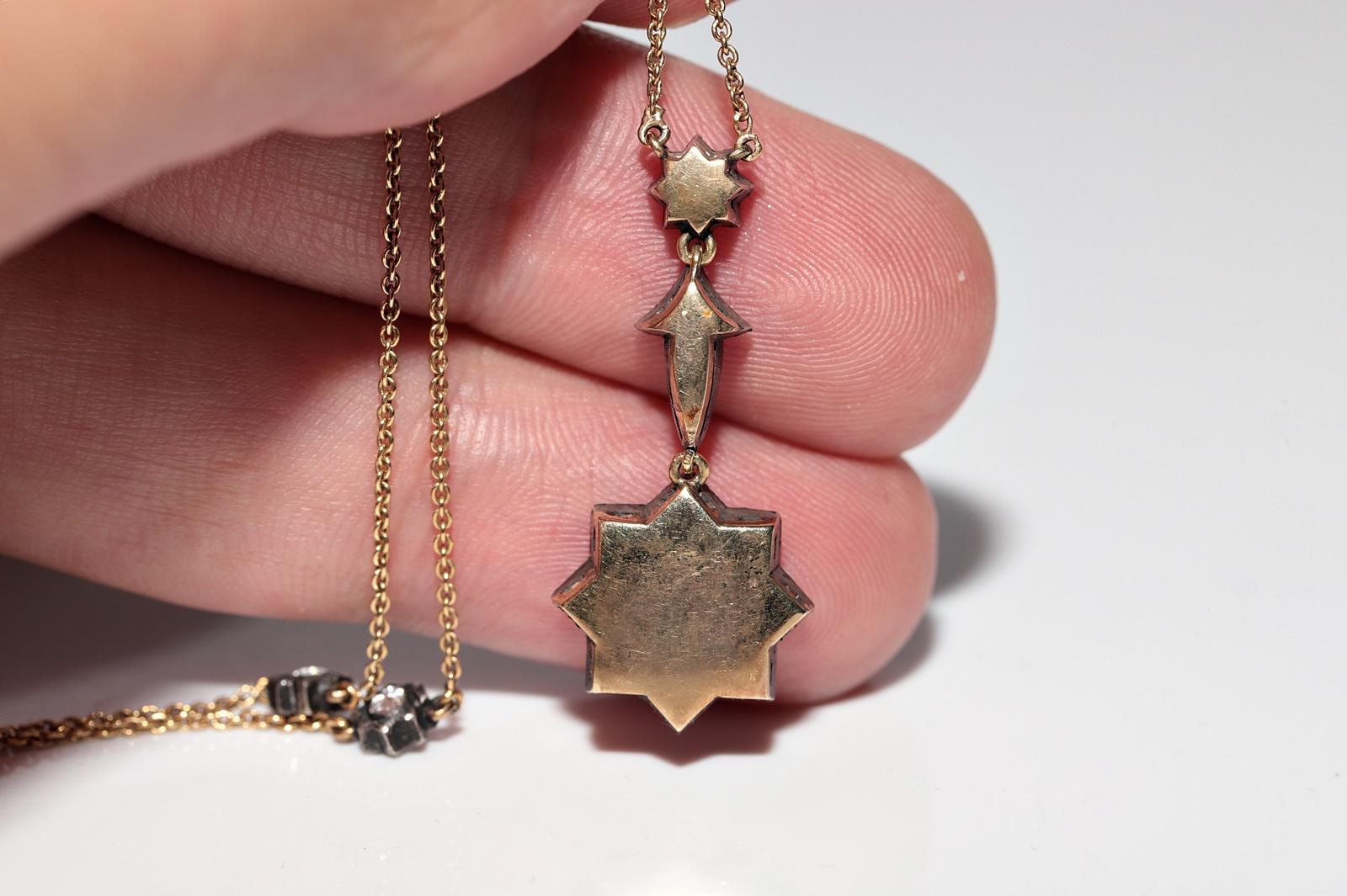 Vintage Circa 1990s 18k Gold Top Silver Natural Rose Cut Diamond Necklace 2