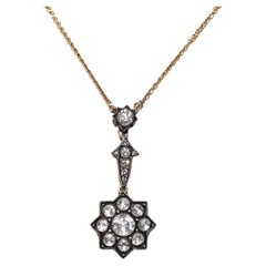 Vintage Circa 1990s 18k Gold Top Silver Natural Rose Cut Diamond Necklace