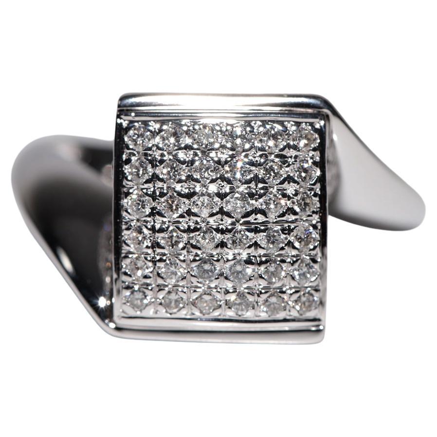 Vintage Circa 1990er Jahre 18k Weißgold Natürlicher Diamant Dekoriert  Würfel Stil Ring