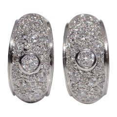 Vintage Circa 1990s 18k White Gold Natural Diamond Decorated Omega Back Earring