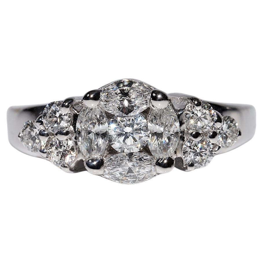 Bague vintage des années 1990 en or blanc 18 carats décorée de diamants naturels