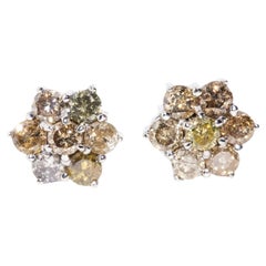 Vintage Circa 1990s 1.96 Carat Diamond Cluster Studs 9 Carat Yellow Gold