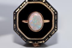 Vintage Circa 1990s 21k Gold Natural Opal Decorated Solitaire Ring