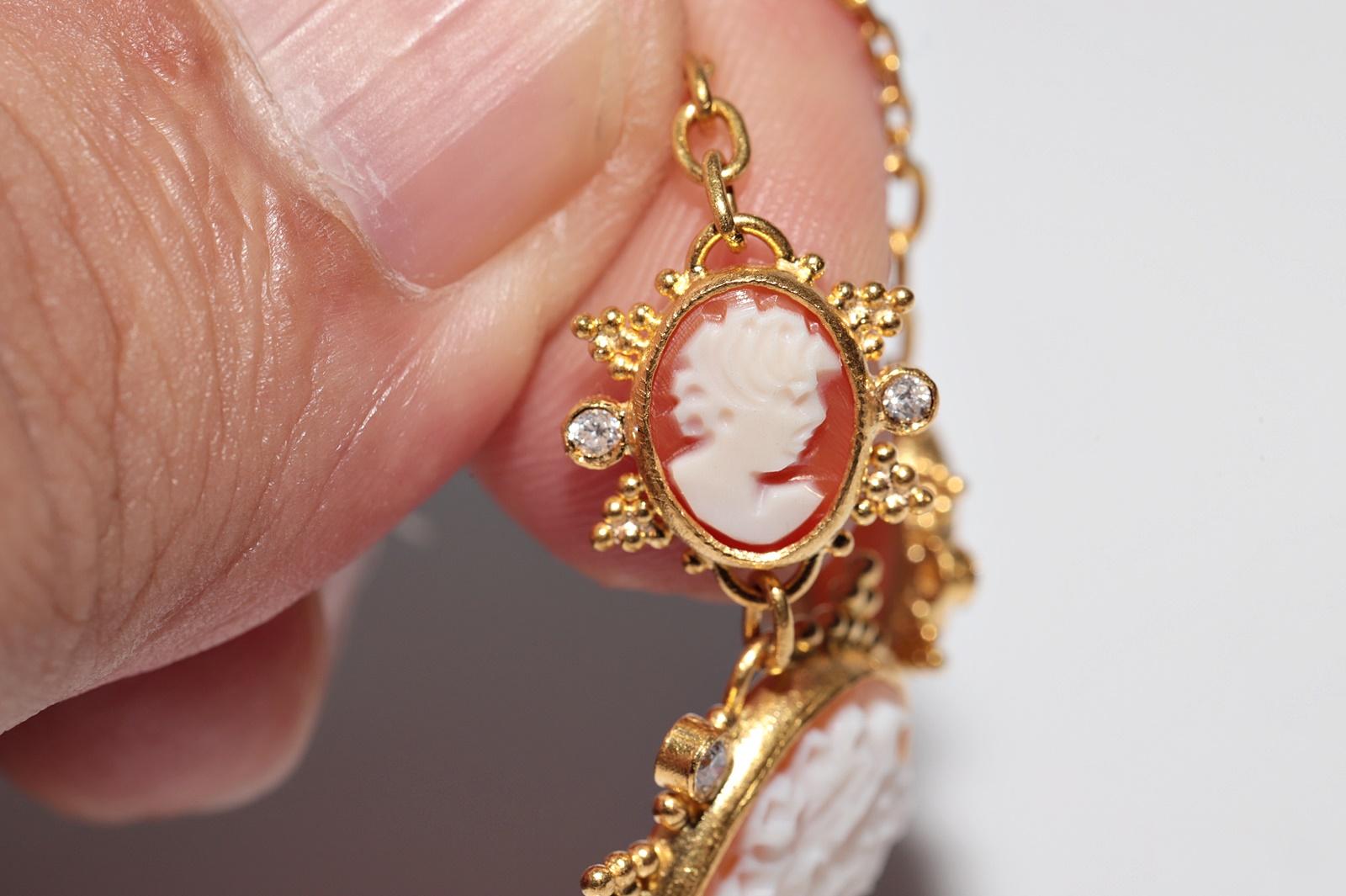 Vintage Circa 1990 Collier en or 24k fait à la main avec des diamants naturels et des camées en vente 4