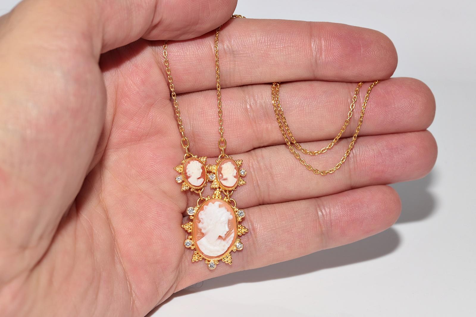 Vintage Circa 1990 Collier en or 24k fait à la main avec des diamants naturels et des camées en vente 6