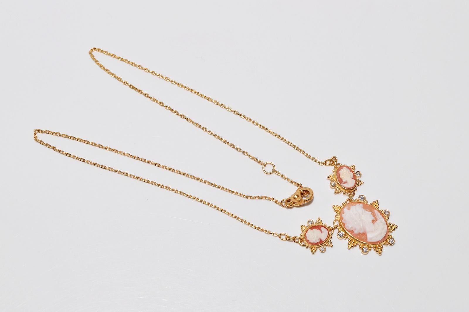 Vintage Circa 1990 Collier en or 24k fait à la main avec des diamants naturels et des camées en vente 7