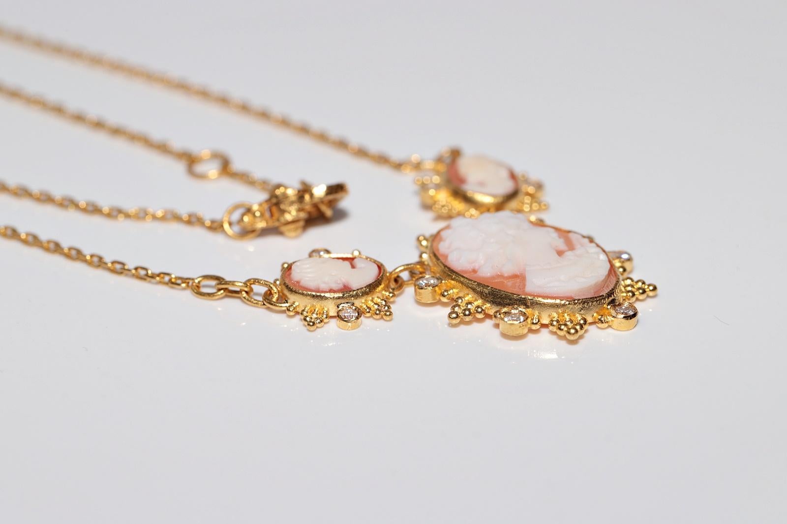 Vintage Circa 1990 Collier en or 24k fait à la main avec des diamants naturels et des camées en vente 8