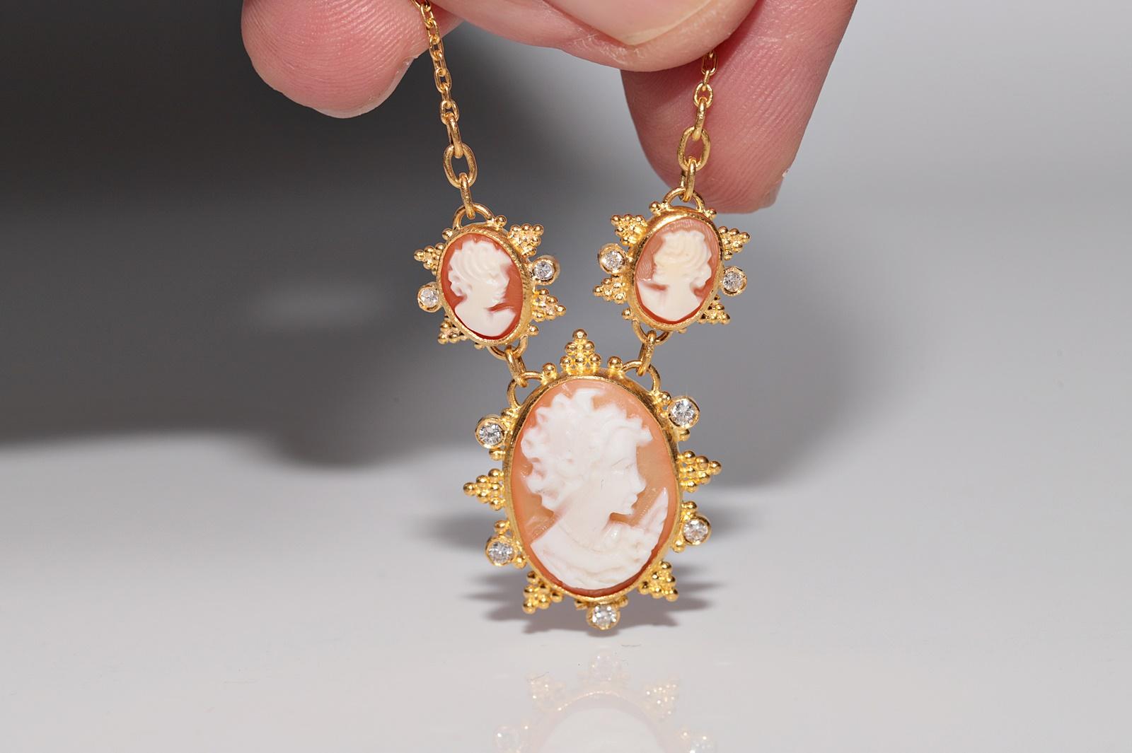 Vintage Circa 1990 Collier en or 24k fait à la main avec des diamants naturels et des camées en vente 11