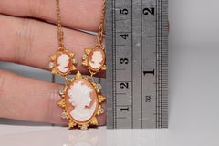 Vintage Circa 1990s 24k Gold Handcrafted Natural Diamond And Cameo Necklace