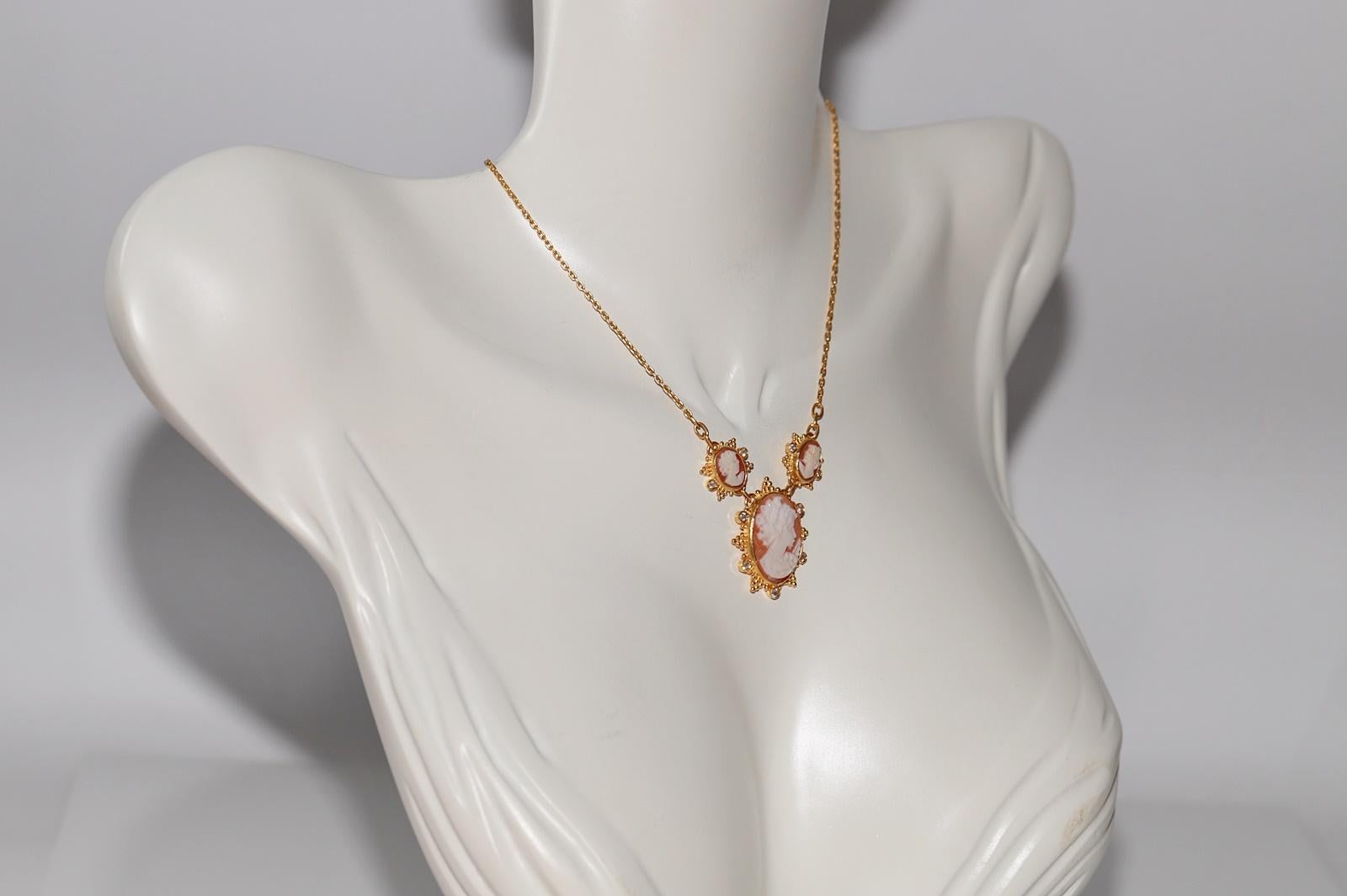 Vintage Circa 1990 Collier en or 24k fait à la main avec des diamants naturels et des camées Bon état - En vente à Fatih/İstanbul, 34