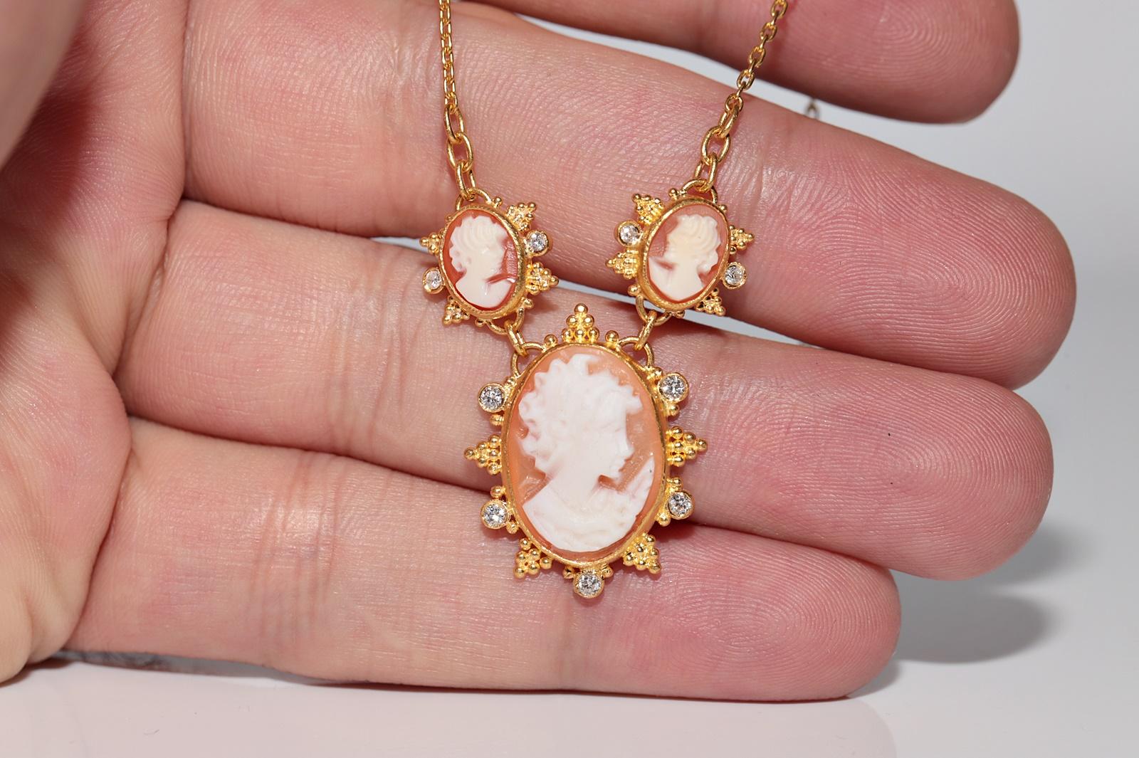 Vintage Circa 1990 Collier en or 24k fait à la main avec des diamants naturels et des camées Pour femmes en vente