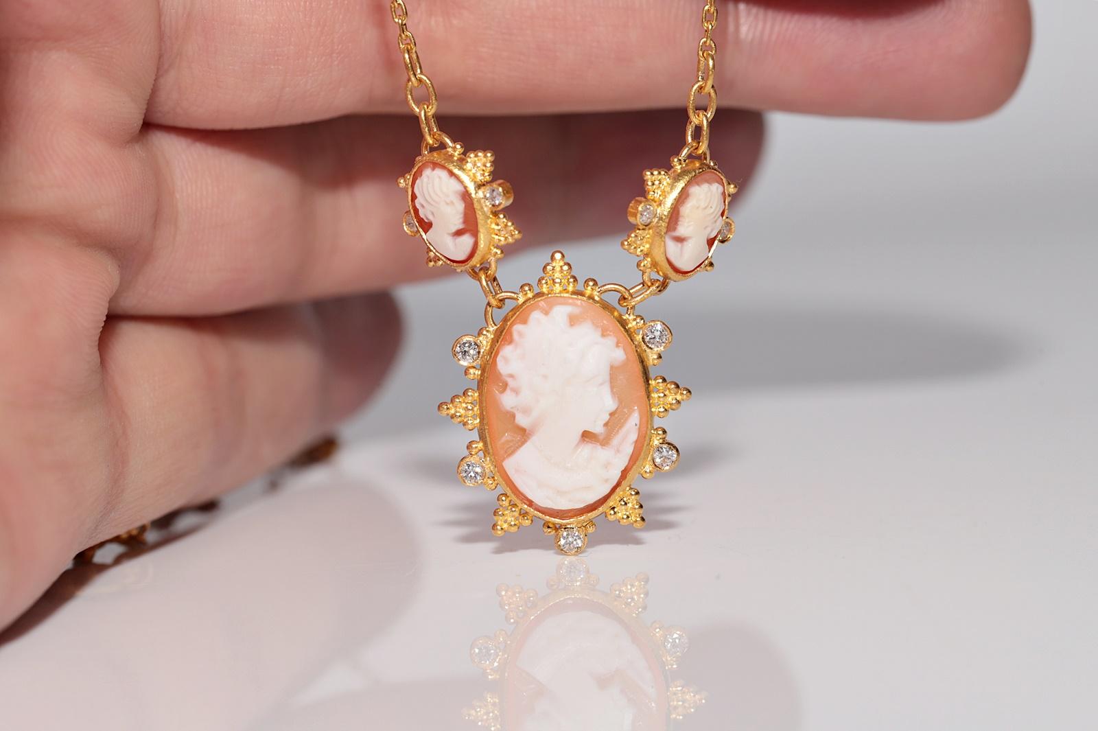 Vintage Circa 1990 Collier en or 24k fait à la main avec des diamants naturels et des camées en vente 1