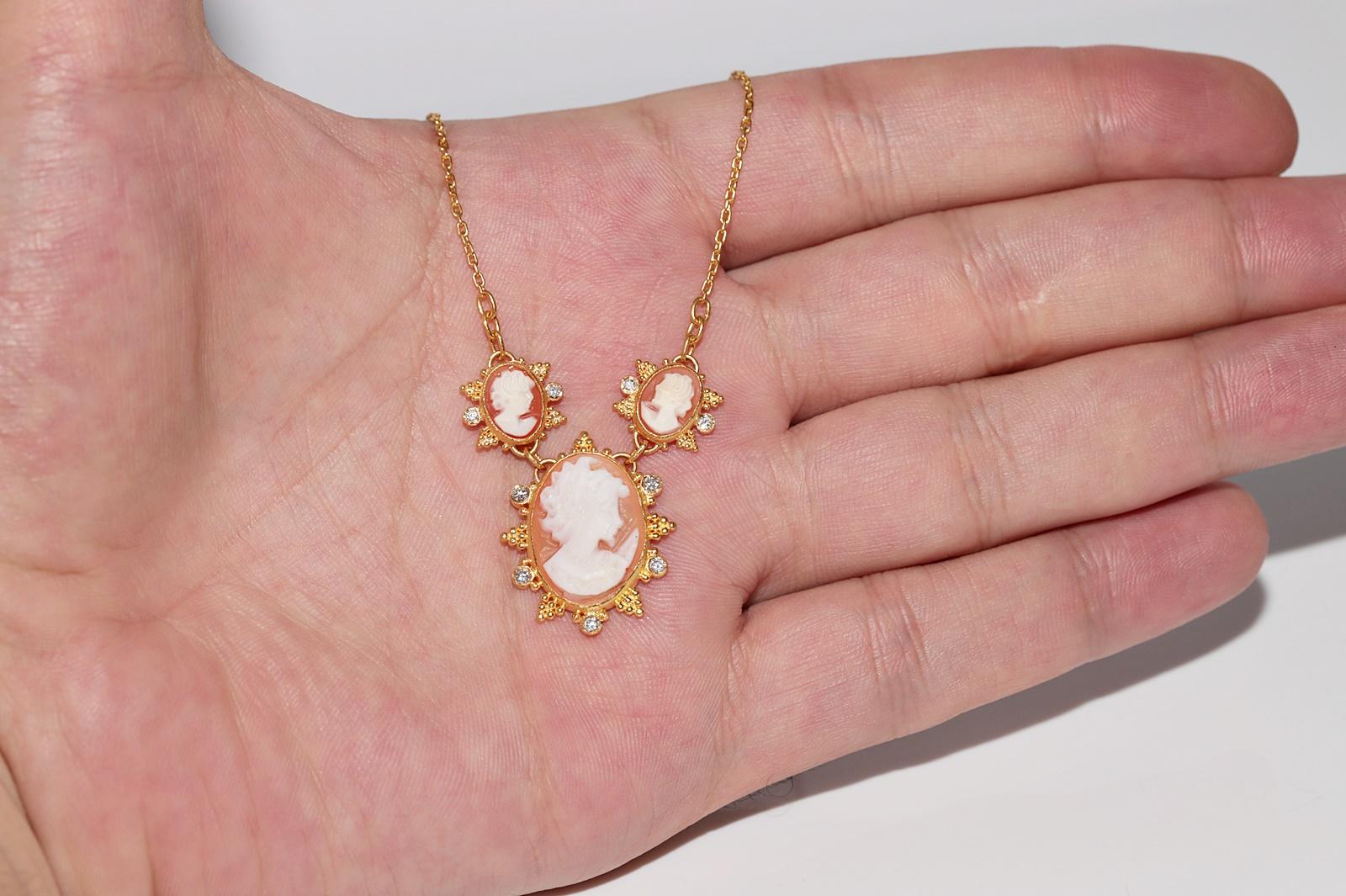 Vintage Circa 1990 Collier en or 24k fait à la main avec des diamants naturels et des camées en vente 2