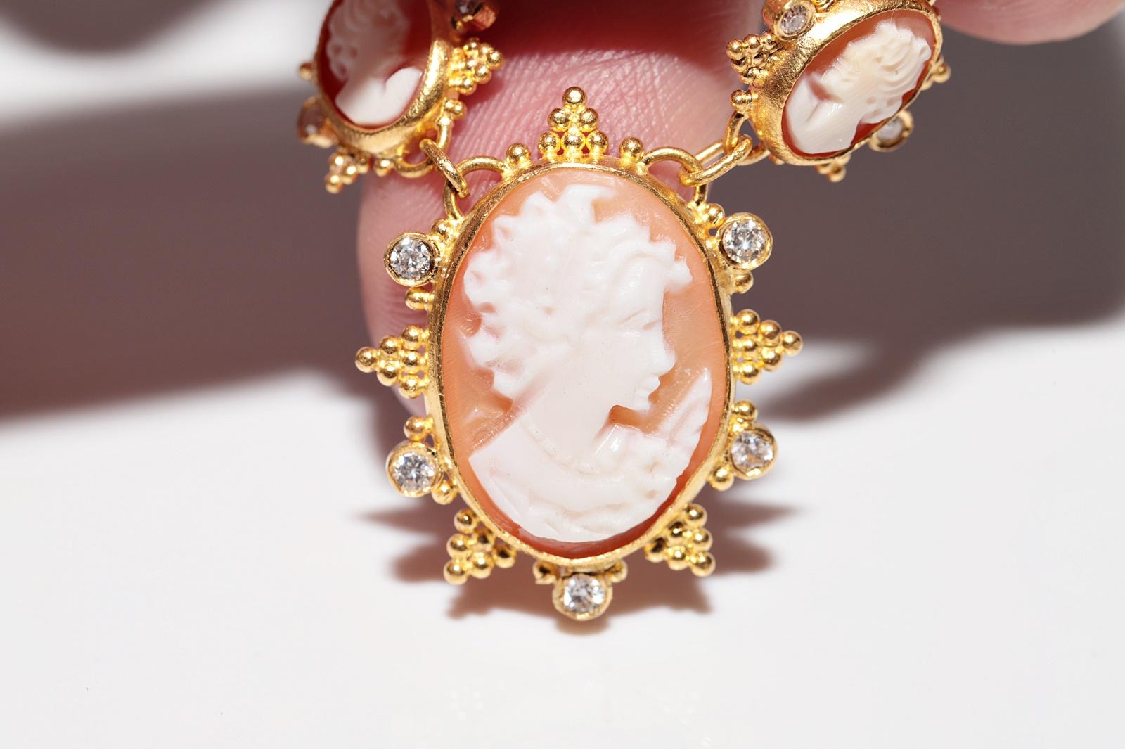 Vintage Circa 1990 Collier en or 24k fait à la main avec des diamants naturels et des camées en vente 3