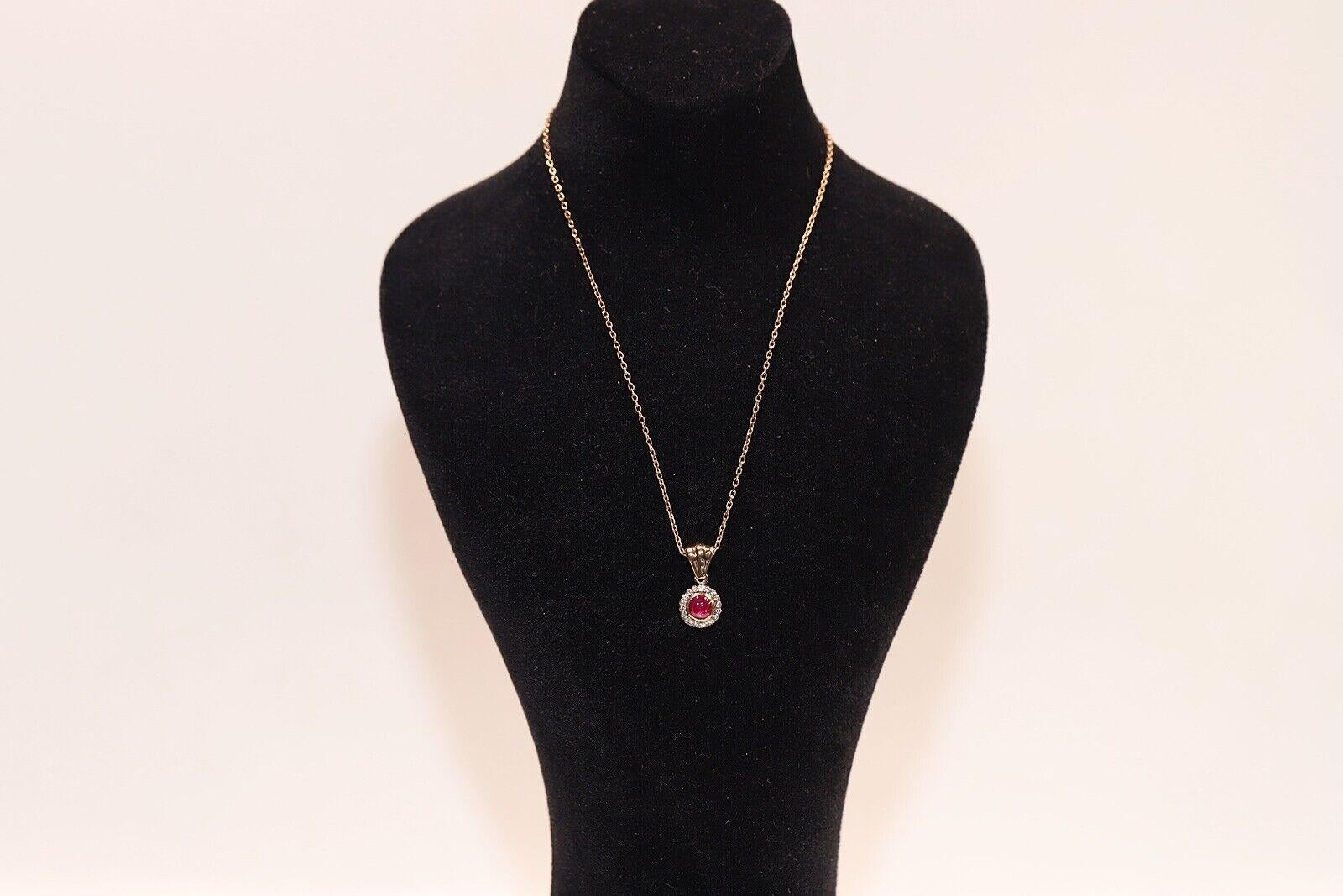 Vintage Circa 1990s 8k Gold Natural Diamond And Cabochon Ruby Pendant Necklace For Sale 6