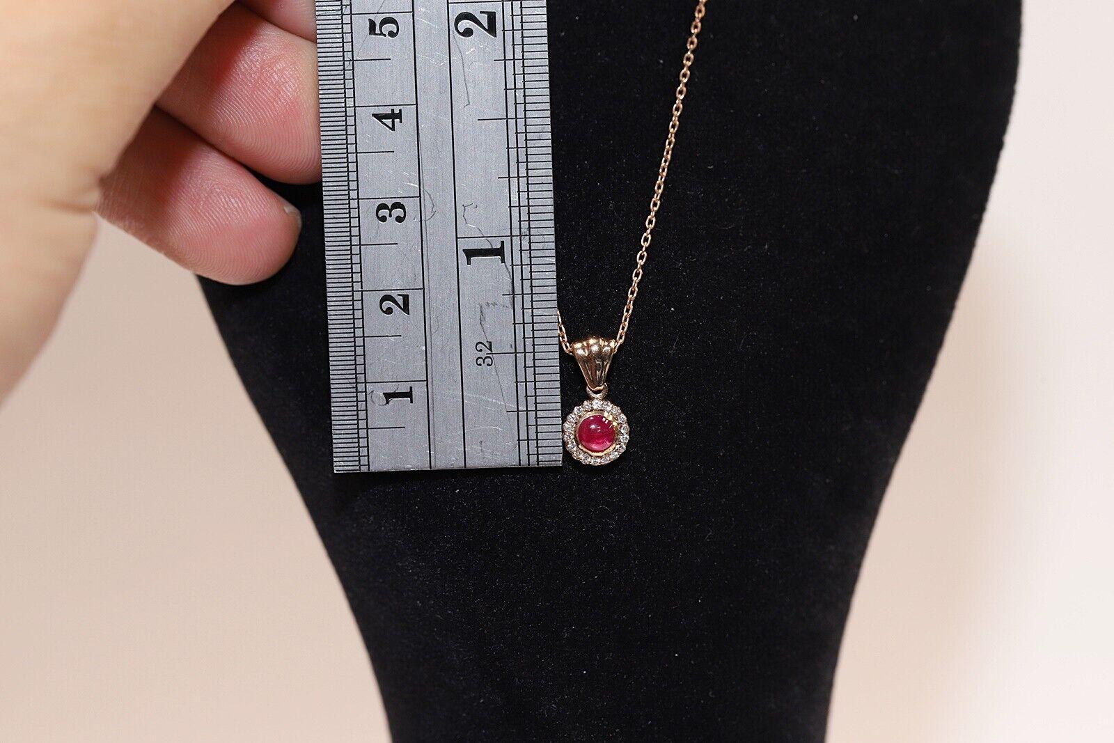 Vintage Circa 1990s 8k Gold Natural Diamond And Cabochon Ruby Pendant Necklace For Sale 7