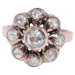 Vintage Circa 1990s Anillo de Cóctel de Oro de 8k Decorado con Diamantes de Corte Rosa Natural