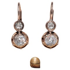 Vintage Circa 1990s 8k Gold Natural Rose Cut Diamond Decorated Solitaire Earring