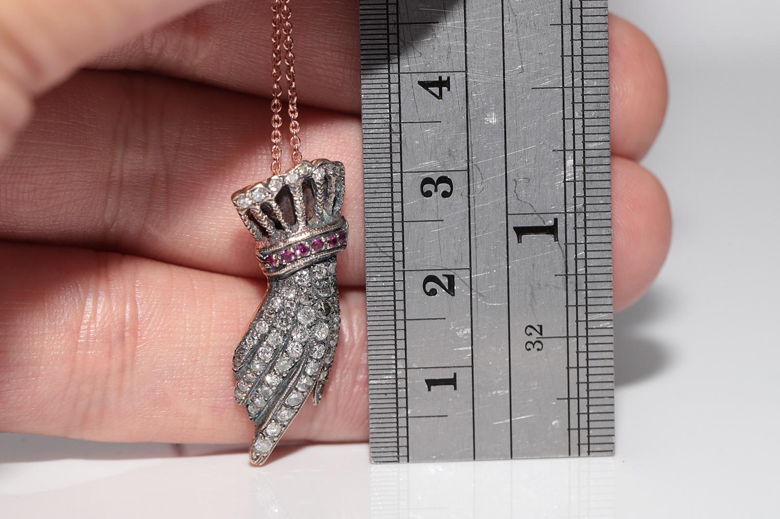 Vintage anni '90, oro 8k, argento, diamanti naturali e rubini, collana a mano in vendita 9