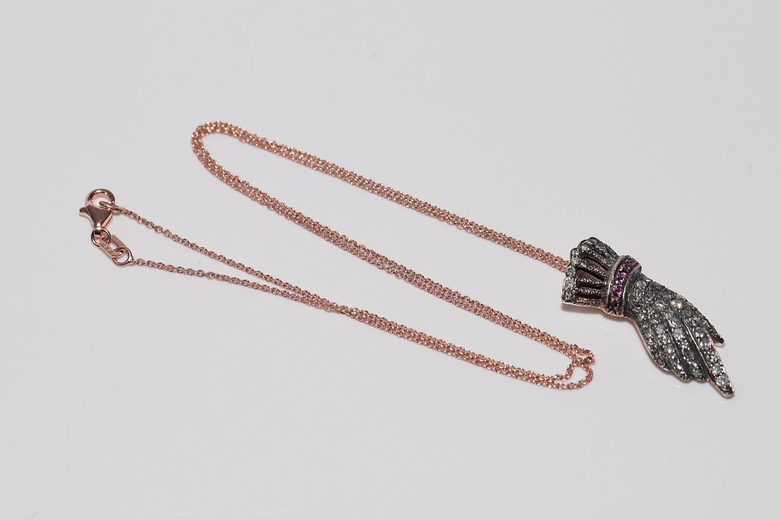 Vintage anni '90, oro 8k, argento, diamanti naturali e rubini, collana a mano in vendita 10