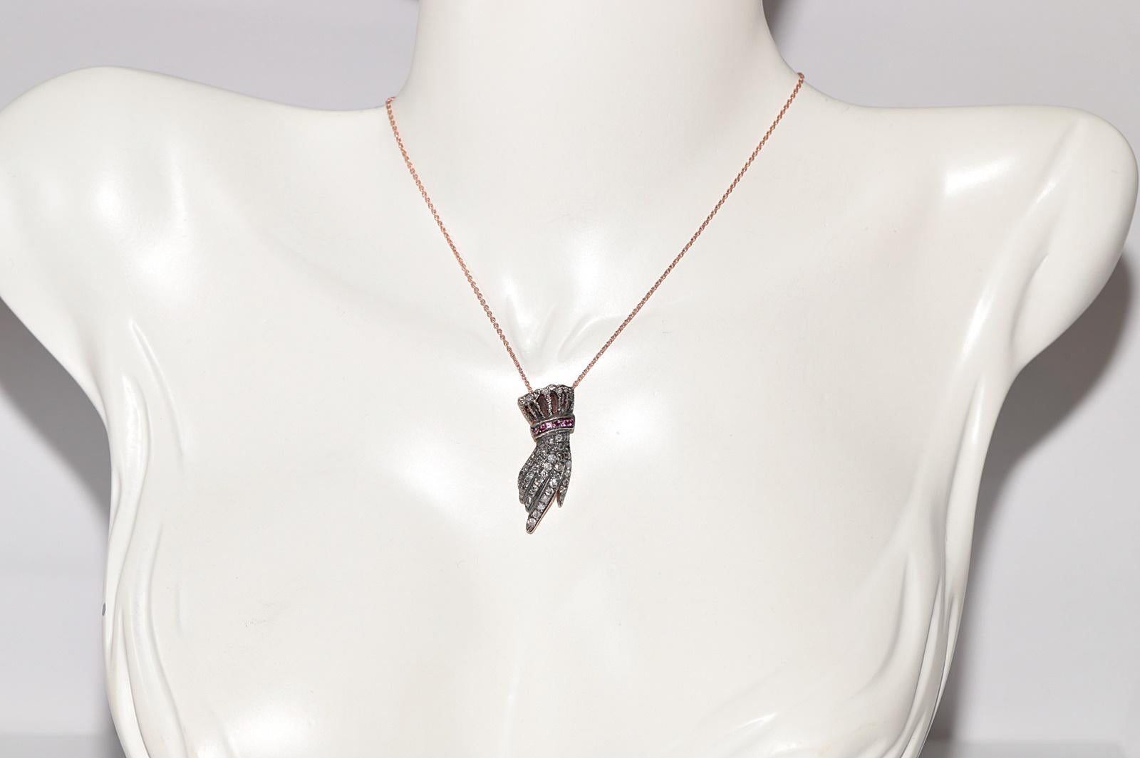Rétro Vintage anni '90, oro 8k, argento, diamanti naturali e rubini, collana a mano in vendita