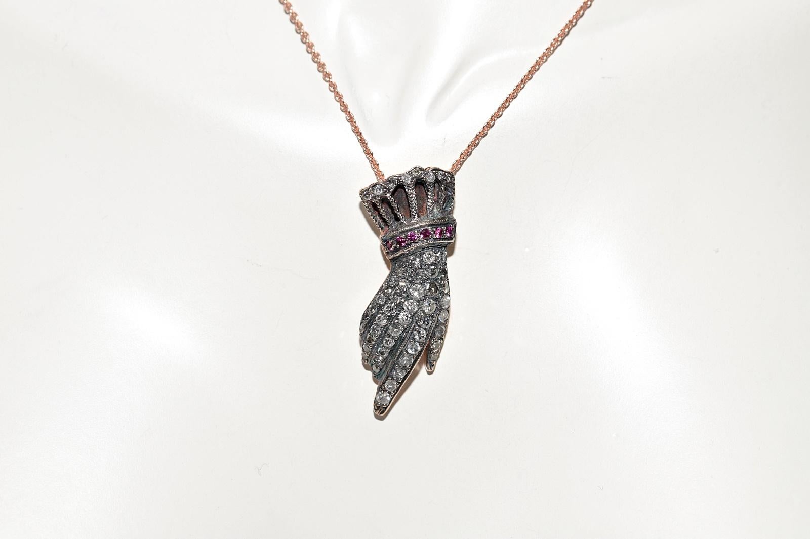 Taglio brillante Vintage anni '90, oro 8k, argento, diamanti naturali e rubini, collana a mano in vendita