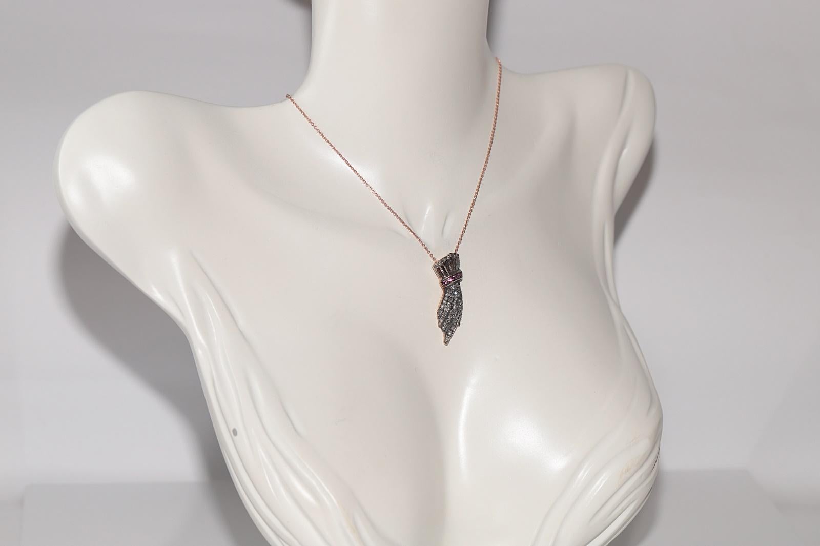 Vintage anni '90, oro 8k, argento, diamanti naturali e rubini, collana a mano In condizioni buone in vendita a Fatih/İstanbul, 34