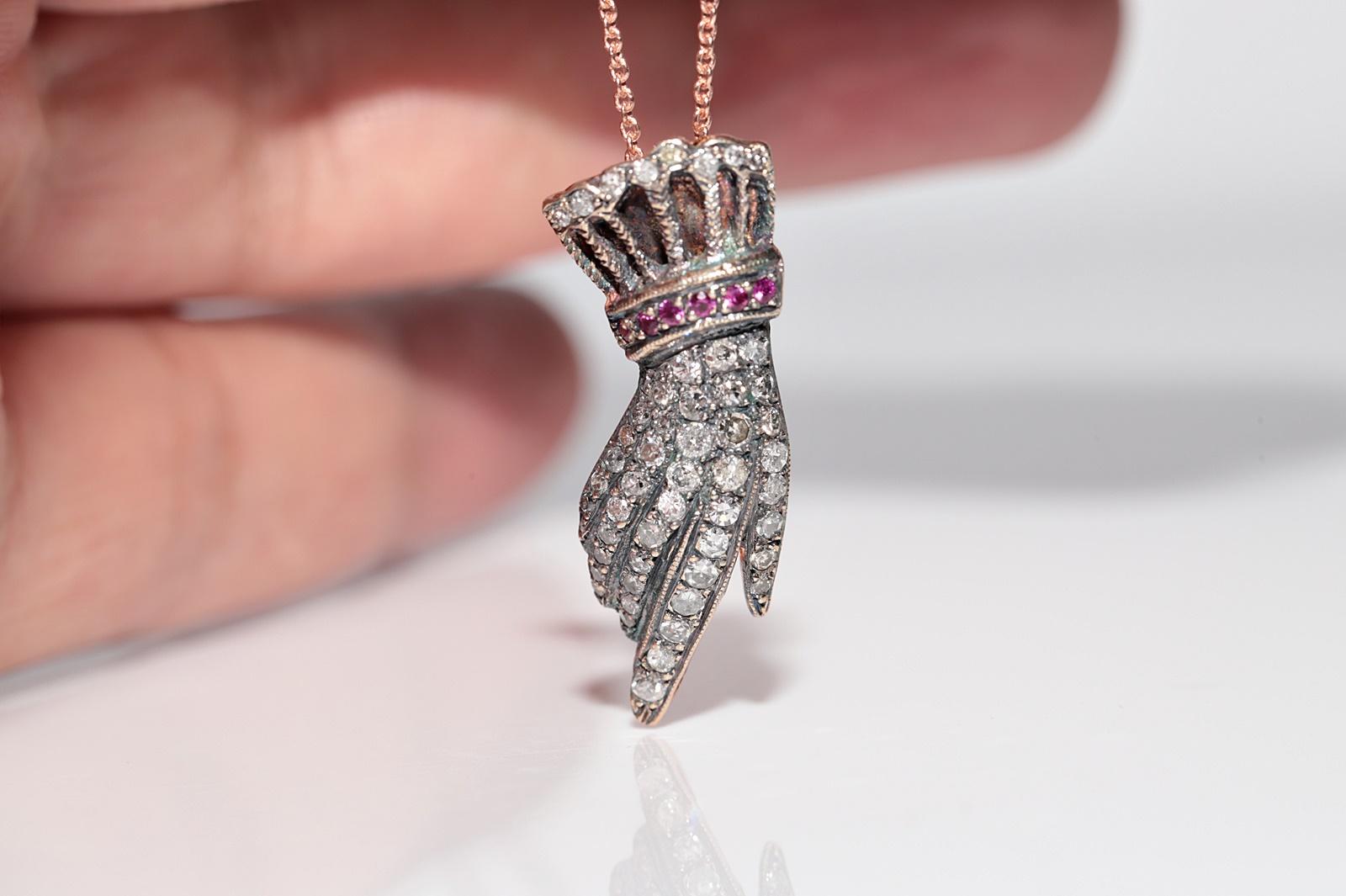 Donna Vintage anni '90, oro 8k, argento, diamanti naturali e rubini, collana a mano in vendita